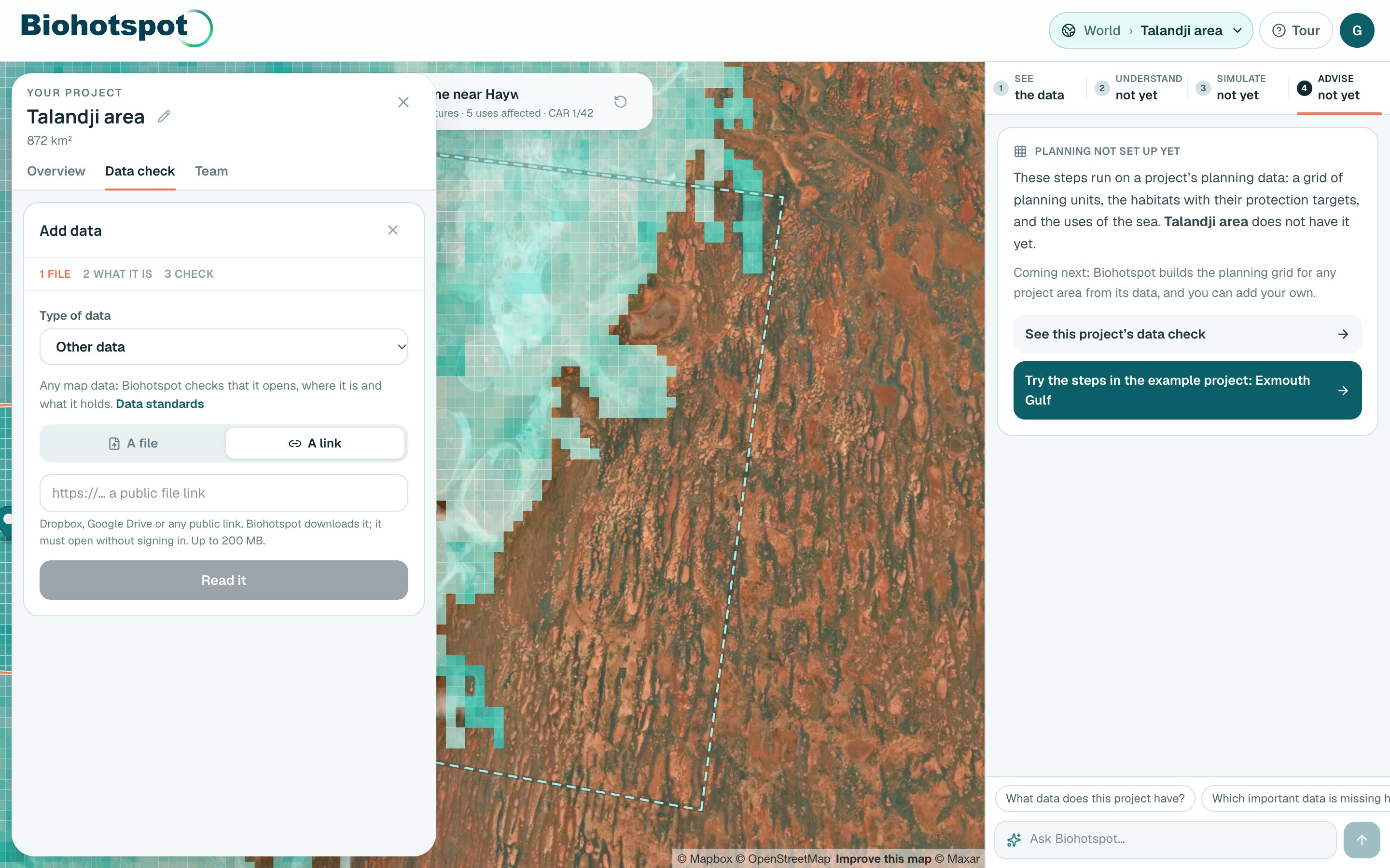 Biohotspot: Set up your own project area