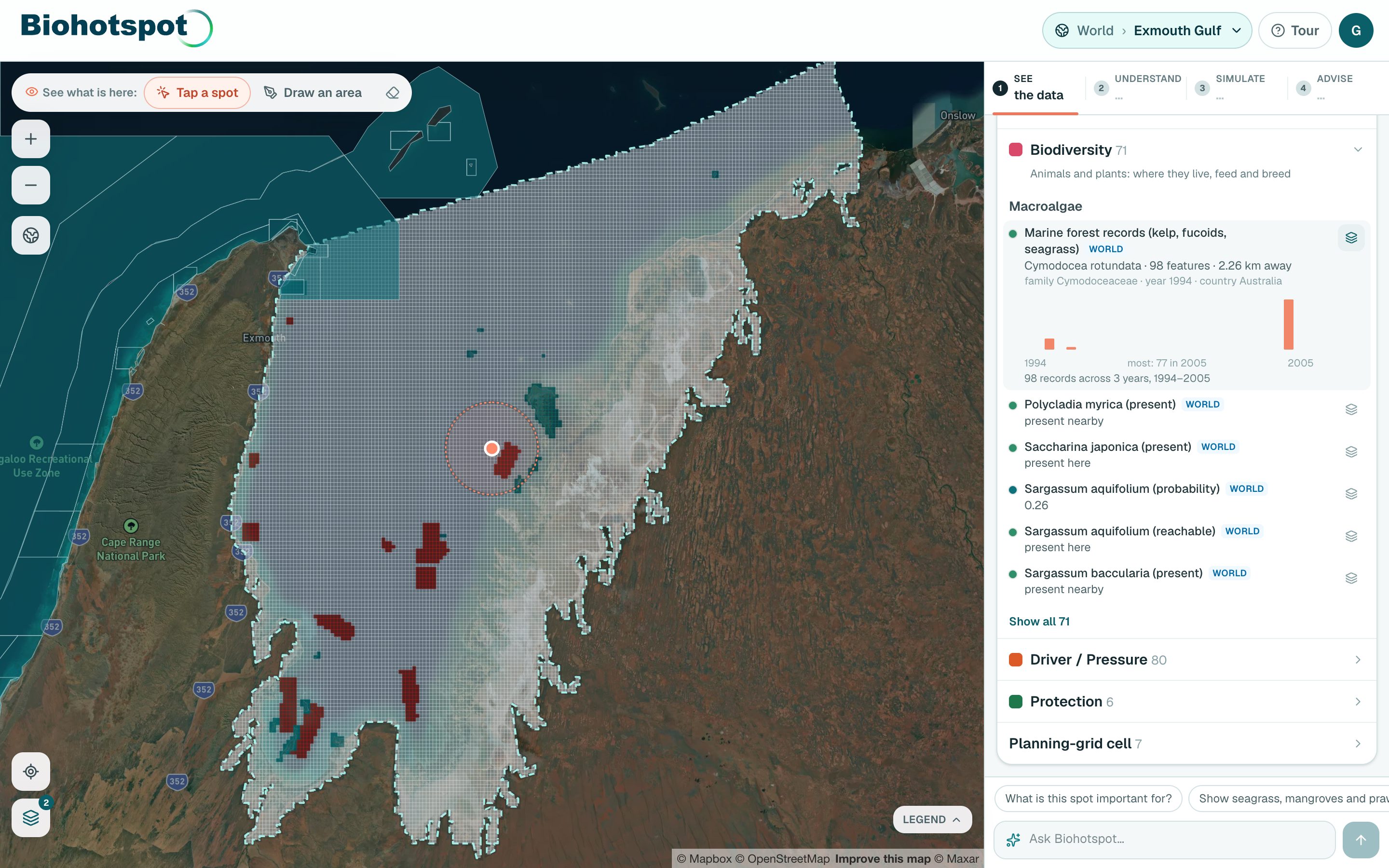 Biohotspot: Tap the sea to see what is there